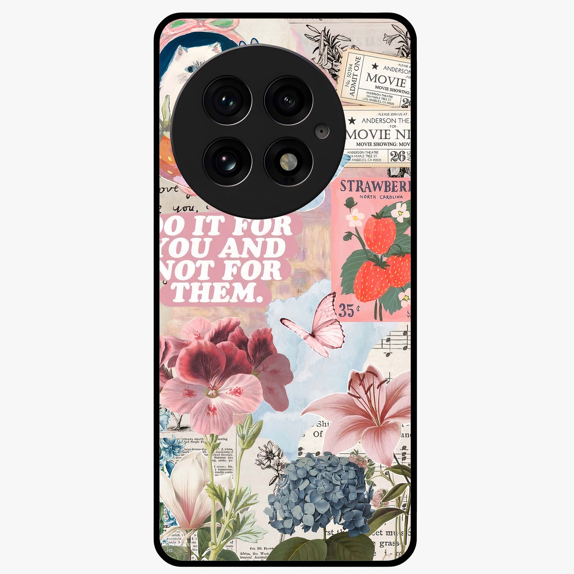 Whimsical Vintage Aesthetic Glass Case for 1+13 charming front view featuring dreamy retro inspired artwork