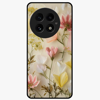 Whispering Petal Harmony Glass Case for 1+13 elegant front view featuring soft floral artwork in pastel tones