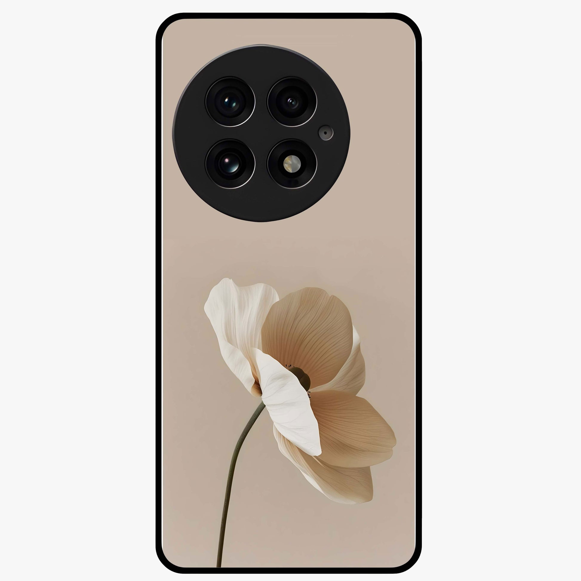 Whispering Petals Glass Case for 1+13 graceful front view featuring subtle floral artwork with airy vibe