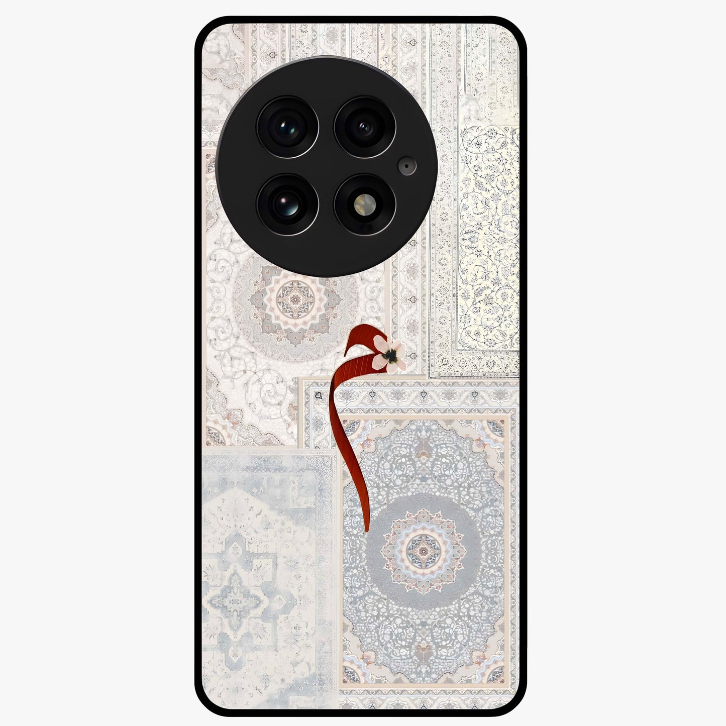 White Aesthetic Bow Glass Case for 1+13 clean front view featuring minimal bow artwork in soft white tones