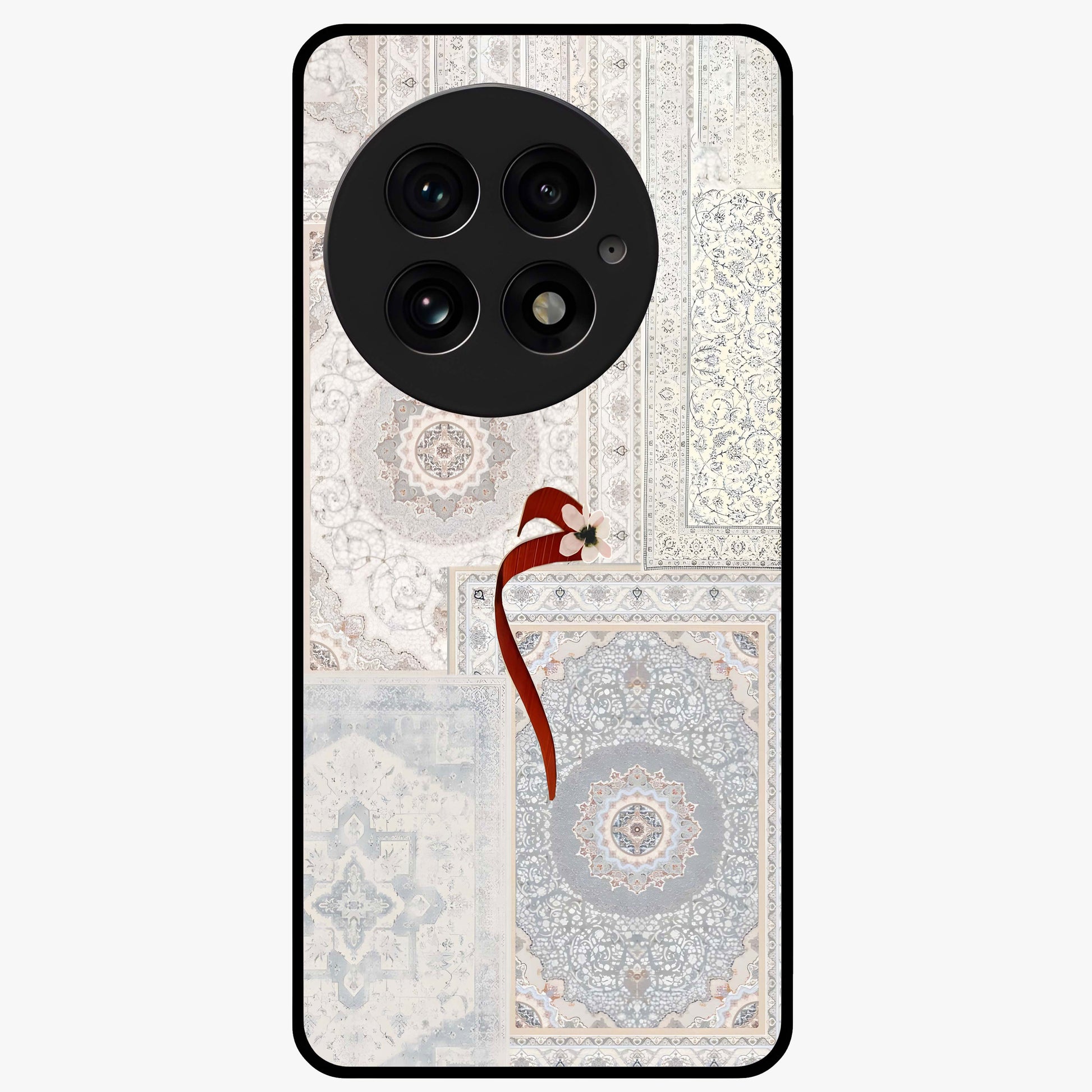 White Aesthetic Bow Glass Case for 1+13 clean front view featuring minimal bow artwork in soft white tones