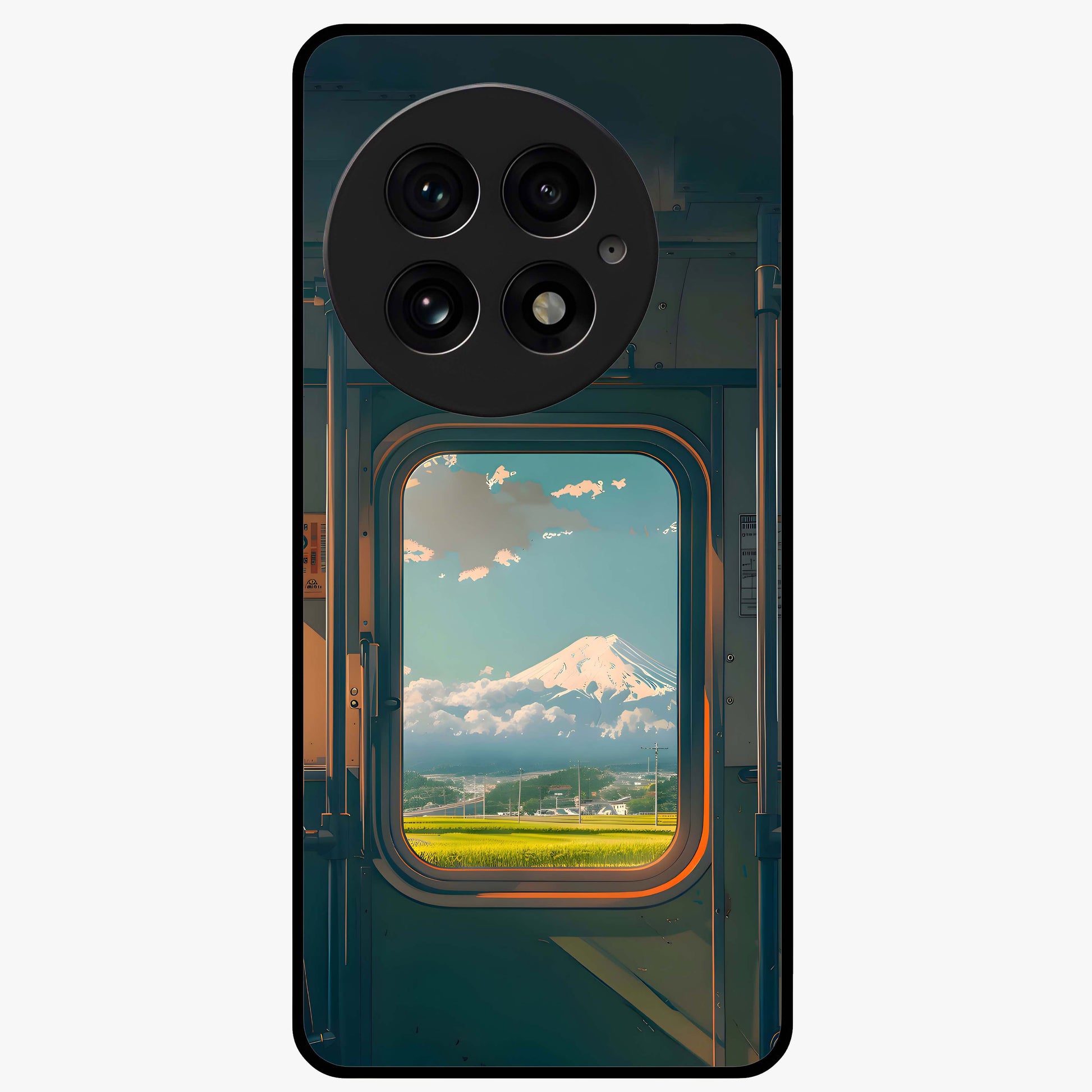Window to Fuji Glass Case for 1+13 scenic front view featuring Mount Fuji artwork framed through a window design