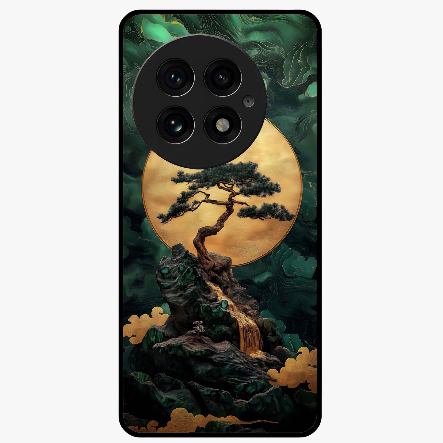 Zen Moon Rise Glass Case for 1+13 tranquil front view featuring rising moon artwork in minimalist style
