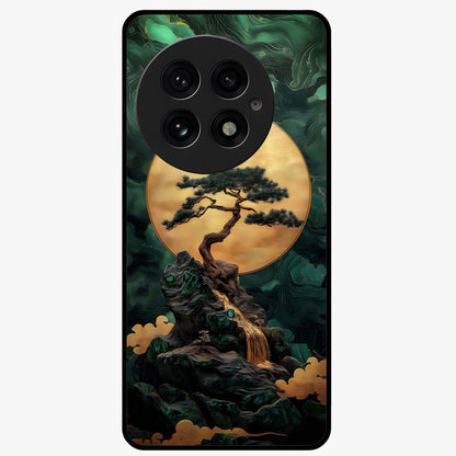 Zen Moon Rise Glass Case for 1+13 tranquil front view featuring rising moon artwork in minimalist style