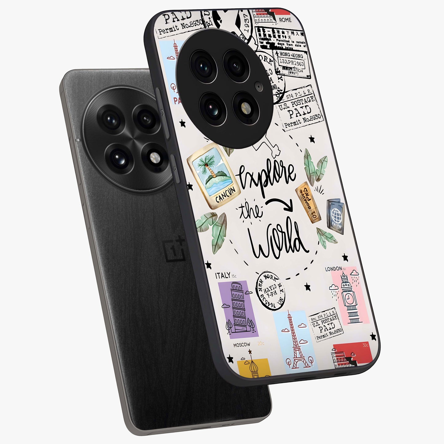 Adventure Awaits Art Glass Case for 1+13 angled display showcasing glossy finish and adventure themed design