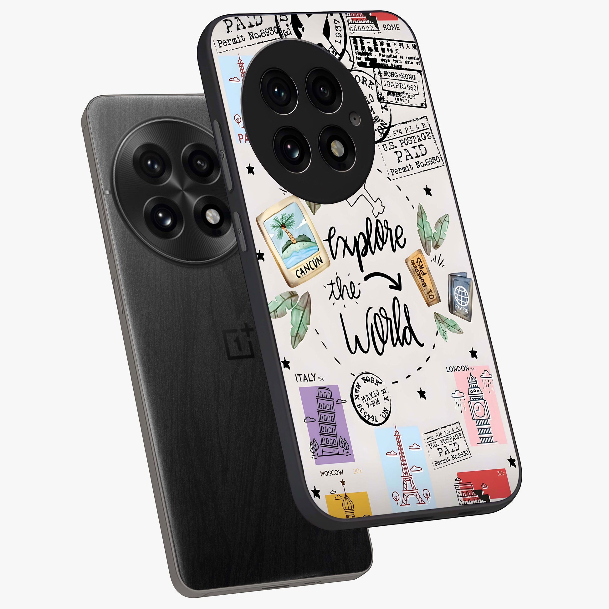 Adventure Awaits Art Glass Case for 1+13 angled display showcasing glossy finish and adventure themed design