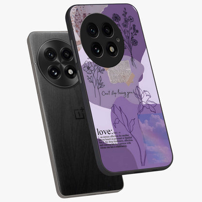 Aesthetic Love With Flower Glass Case for 1+13 angled mockup showcasing glossy finish and soft floral design