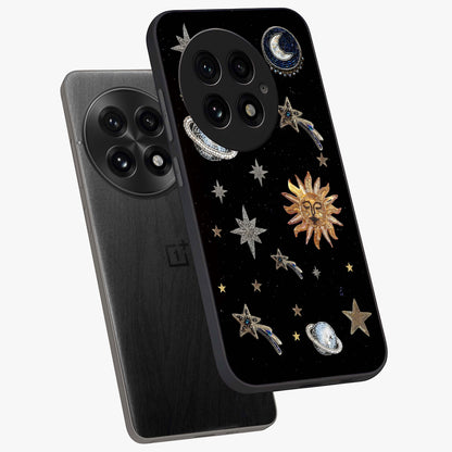 Beaded Cosmic Dreams Glass Case for 1+13 angled mockup showcasing glossy finish and vibrant galaxy detailing