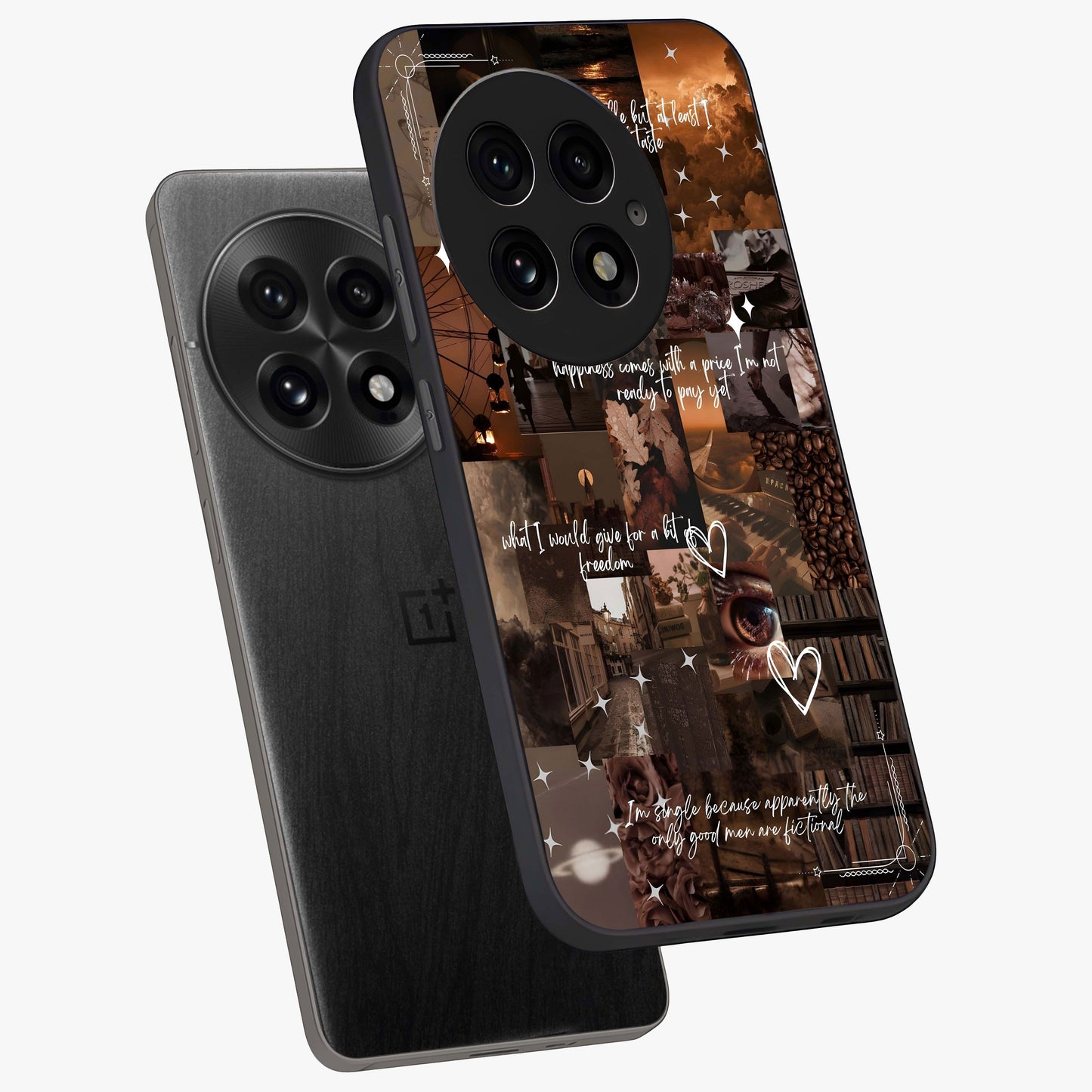Bittersweet Aesthetic Chaos Glass Case for 1+13 angled mockup showcasing glossy finish and artistic chaotic design