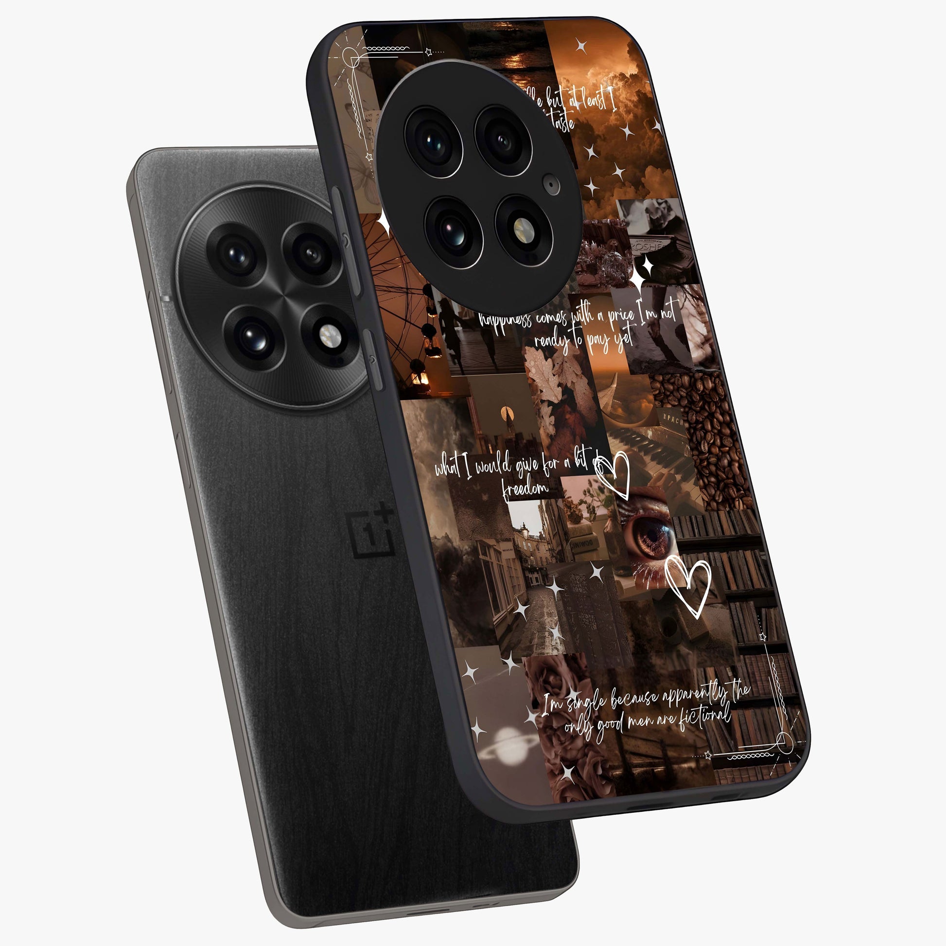 Bittersweet Aesthetic Chaos Glass Case for 1+13 angled mockup showcasing glossy finish and artistic chaotic design