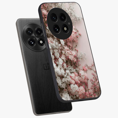 Blush Blossom Cloud Glass Case for 1+13 angled mockup showcasing glossy finish and pastel floral design