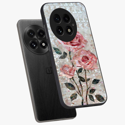 Blush Luxe Bloom Glass Case for 1+13 angled mockup showcasing glossy finish and premium bloom design