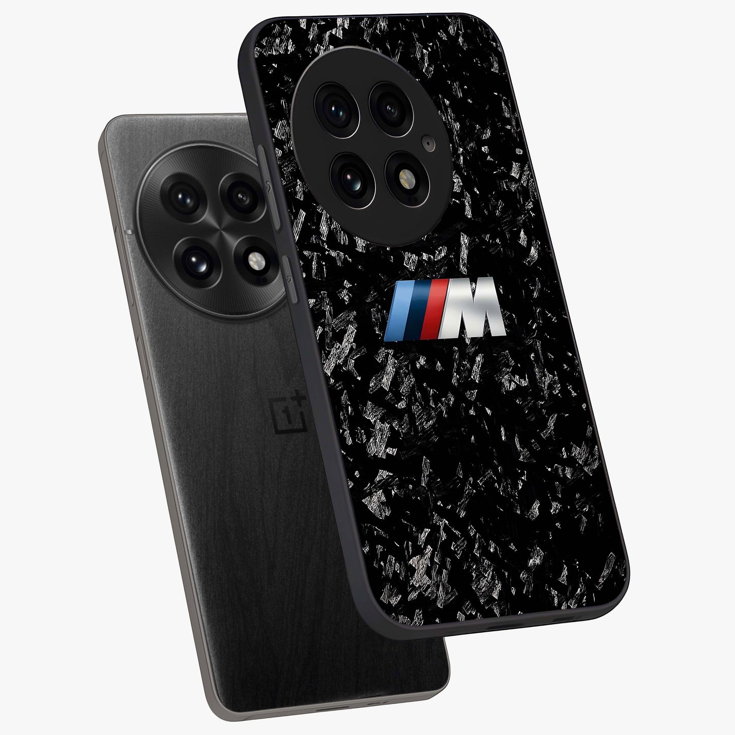 Carbon Speed Mark Glass Case for 1+13 angled mockup showcasing glossy finish and high performance aesthetic