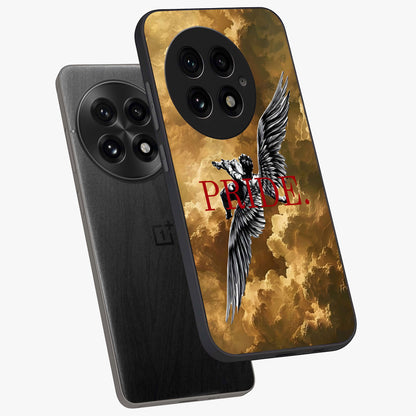 Celestial Fallen Pride Glass Case for 1+13 angled mockup showcasing glossy glass finish and intense night sky detailing
