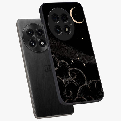 Celestial Midnight Veil Glass Case for 1+13 angled mockup showcasing glossy finish and dark celestial gradients