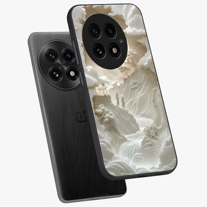 Celestial Origami Glass Case for 1+13 angled mockup showcasing glossy finish and geometric celestial design