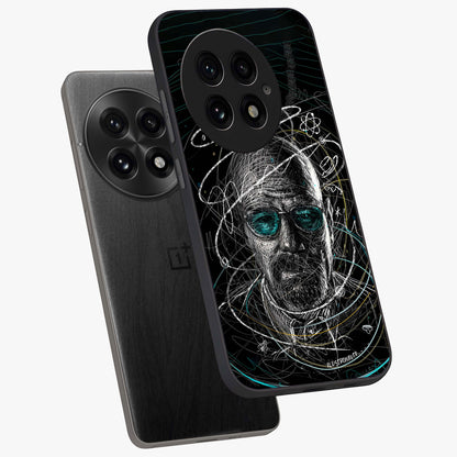 Chaotic Mind Genius Glass Case for 1+13 angled mockup showcasing glossy finish and edgy artistic design