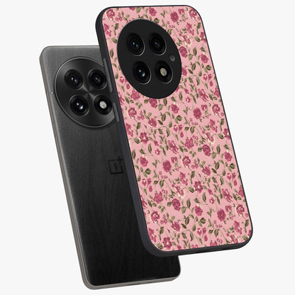 Charming Pink Floral Glass Case for 1+13 angled mockup showcasing glossy finish and elegant bloom detailing