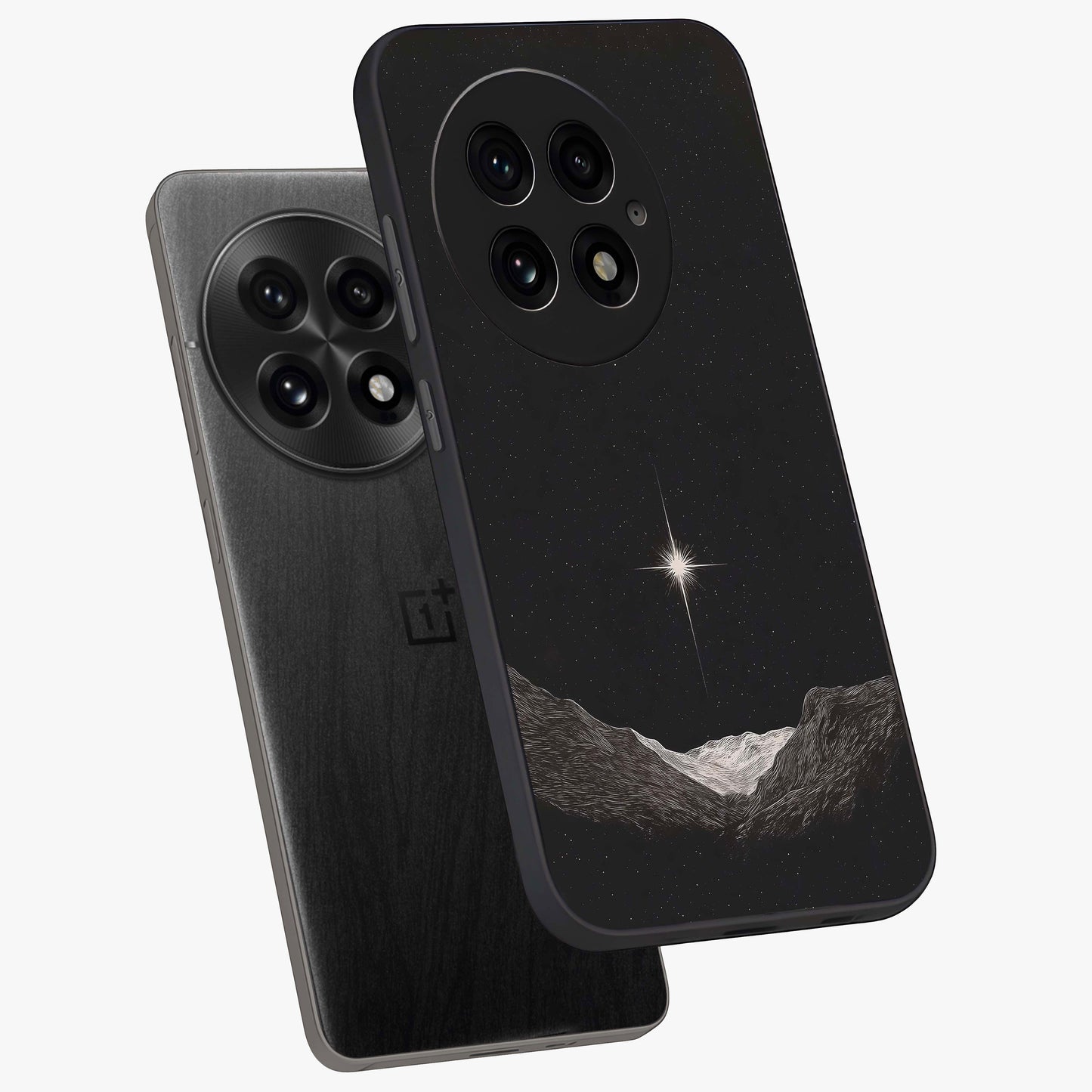 Cosmic Dream Night Glass Case for 1+13 angled mockup showcasing glossy finish and rich midnight gradients