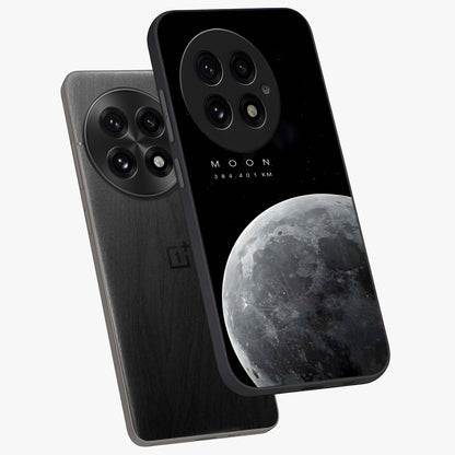 Cosmic Moon Glow Glass Case for 1+13 angled mockup showcasing glossy finish and luminous night design