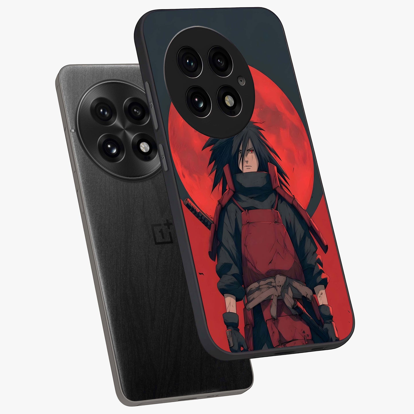 Crimson Moon Warlord Glass Case for 1+13 angled mockup showcasing glossy finish and intense dark red tones