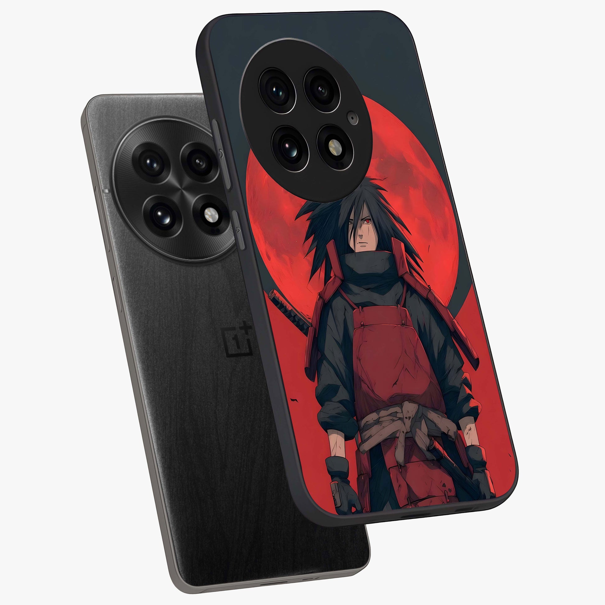 Crimson Moon Warlord Glass Case for 1+13 angled mockup showcasing glossy finish and intense dark red tones