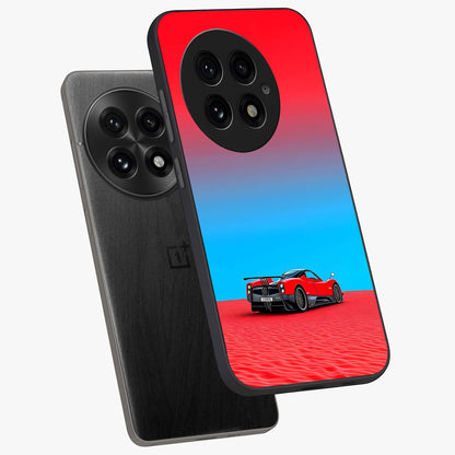 Crimson Speed Mirage Glass Case for 1+13 angled mockup showcasing glossy finish and dynamic speed detailing