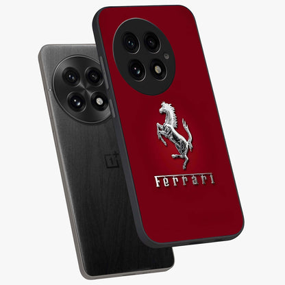Crimson Stallion Prestige Glass Case for 1+13 angled mockup showcasing glossy finish and bold equestrian detailing