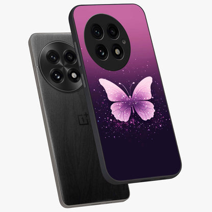 Cute Starry Butterfly Glass Case for 1+13 angled mockup showcasing glossy finish and celestial pastel tones