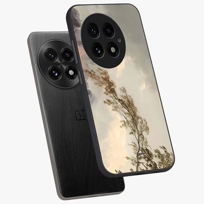 Dreamlike Wind Field Glass Case for 1+13 angled mockup showcasing glossy glass finish and dreamy landscape detailing
