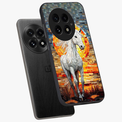 Elected Horse Glass Case for 1+13 angled mockup showcasing glossy finish and dynamic equestrian detailing
