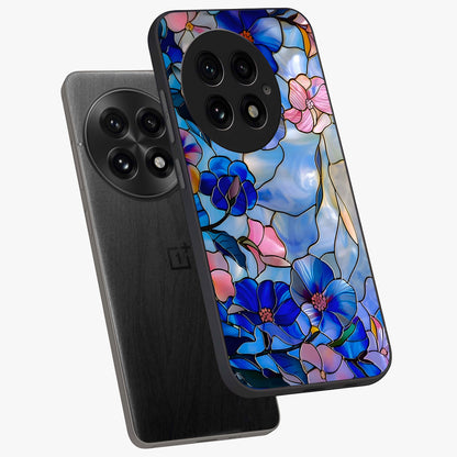Eternal Floral Stained Glass Case for 1+13 angled mockup showcasing glossy finish and vibrant mosaic textures