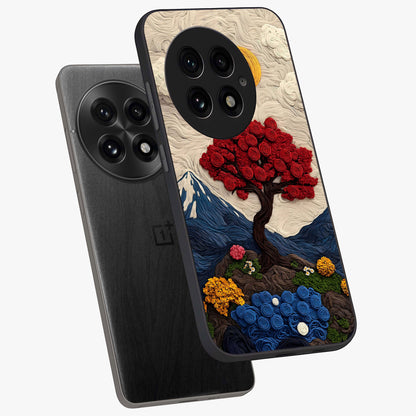 Eternal Nature Tapestry Glass Case for 1+13 angled mockup showcasing glossy finish and detailed botanical patterns
