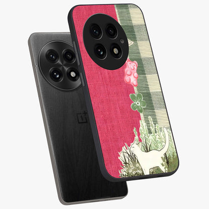 Fabric Patterns Glass Case for 1+13 angled mockup showcasing glossy finish and intricate fabric detailing