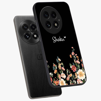 Floral Design With a Custom Personalized Name Glass Case for 1+13 angled mockup showcasing glossy finish and elegant bloom detailing