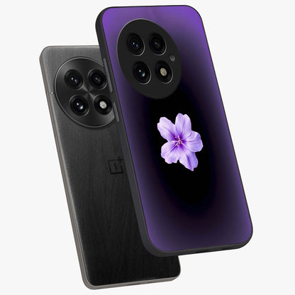 Flower on Soft Violet Gradient Glass Case for 1+13 angled mockup showcasing glossy finish and pastel purple tones