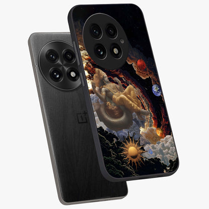 Galactic Divine God Glass Case for 1+13 angled mockup showcasing glossy finish and celestial spiritual tones