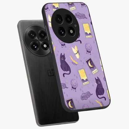 Humble Magic Cats Glass Case for 1+13 captured at a warm angle highlighting playful magical details, gloss, and edge clarity.