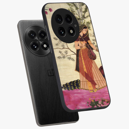 Lady With Veena Art Glass Case for 1+13 angled mockup showcasing glossy finish and refined artistic detailing