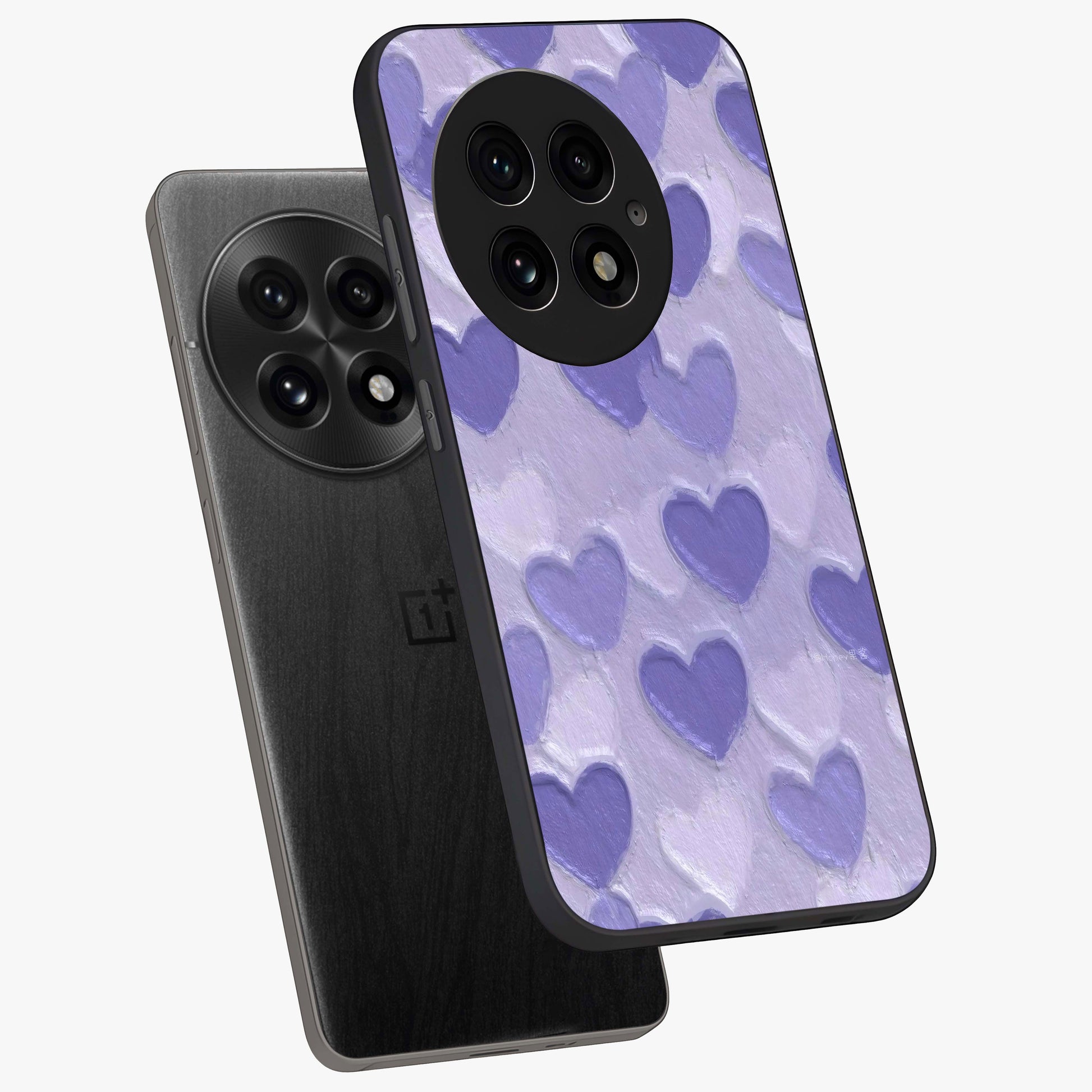 Lavender Paper Hearts Glass Case for 1+13 angled mockup showcasing glossy finish and playful pastel detailing