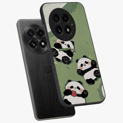 Lazy Panda Picnic Glass Case for 1+13 angled mockup showcasing glossy finish and vibrant cartoon detailing