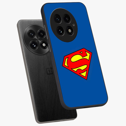 Legendary Hero Emblem Glass Case for 1+13 angled mockup showcasing glossy glass finish and strong graphic detailing