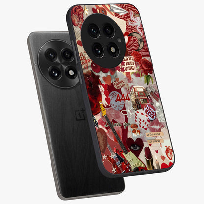 Lover’S Red Chaos Glass Case for 1+13 angled mockup showcasing glossy finish and dramatic crimson tones