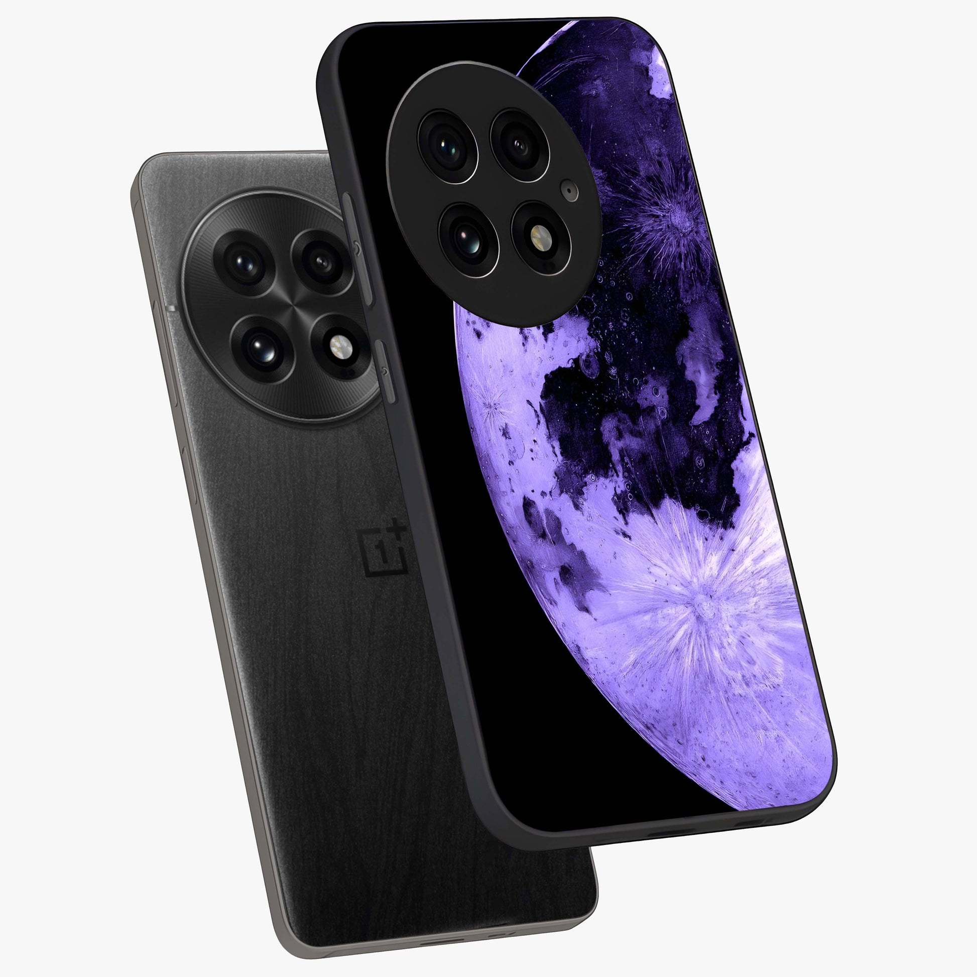 Lunar Glow in Violet Glass Case for 1+13 angled mockup showcasing glossy finish and soft purple gradients