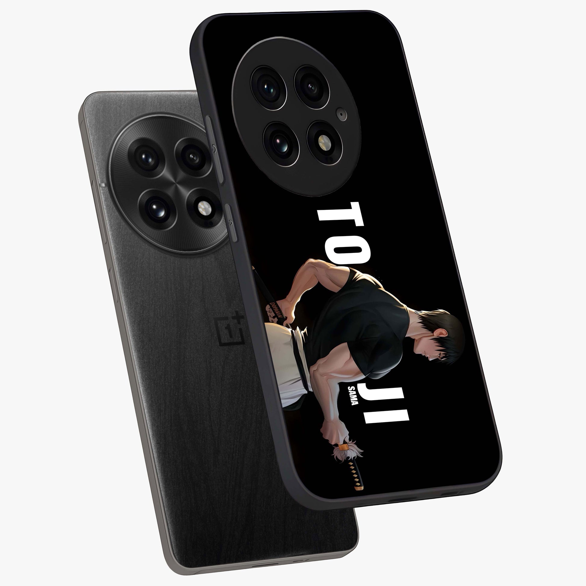 Midnight Blade Resolve Glass Case for 1+13 angled mockup showcasing glossy finish and dramatic midnight detailing