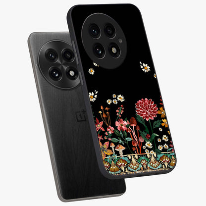 Midnight Bloom Pattern Glass Case for 1+13 angled mockup showcasing glossy finish and rich bloom detailing