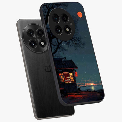 Midnight Lantern Glow Glass Case for 1+13 angled mockup showcasing glossy finish and warm luminous tones