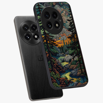 Moonlight Forest Dream Glass Case for 1+13 angled mockup showcasing glossy finish and deep night gradients