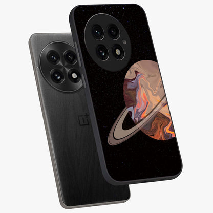 Mystic Saturn Aesthetic Glass Case for 1+13 angled mockup showcasing glossy finish and deep space gradients
