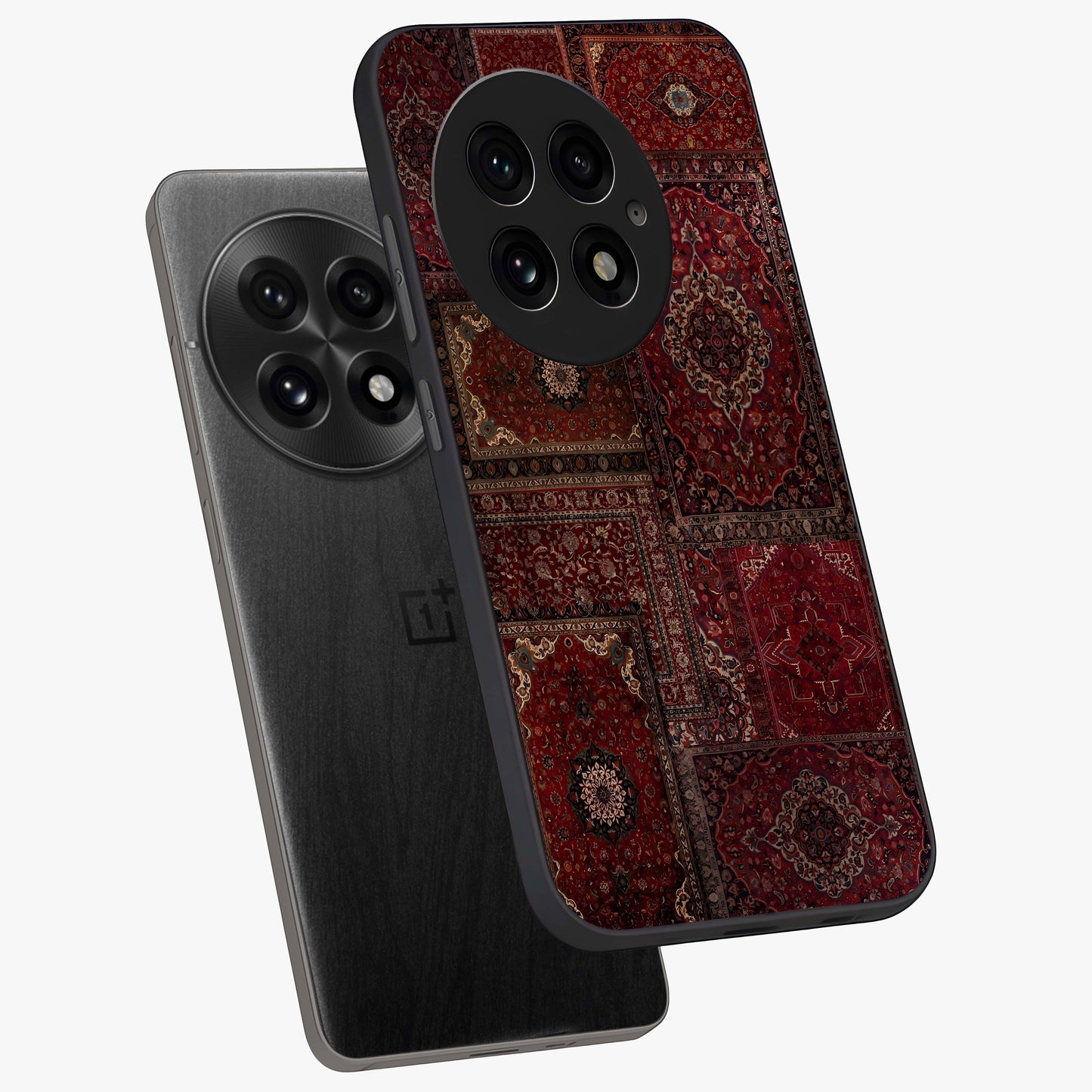 Persian Velvet Tale Glass Case for 1+13 angled mockup showcasing glossy finish and rich deep tones